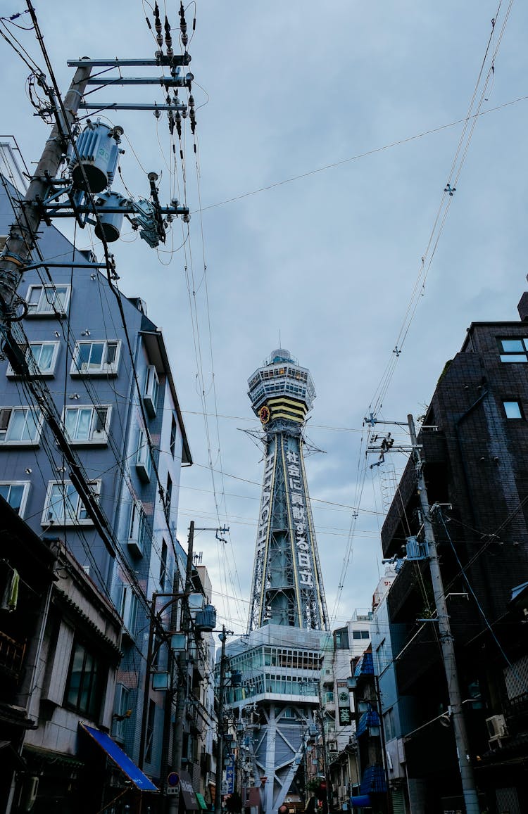 View Of The Tsutenkaku Tower From The Street