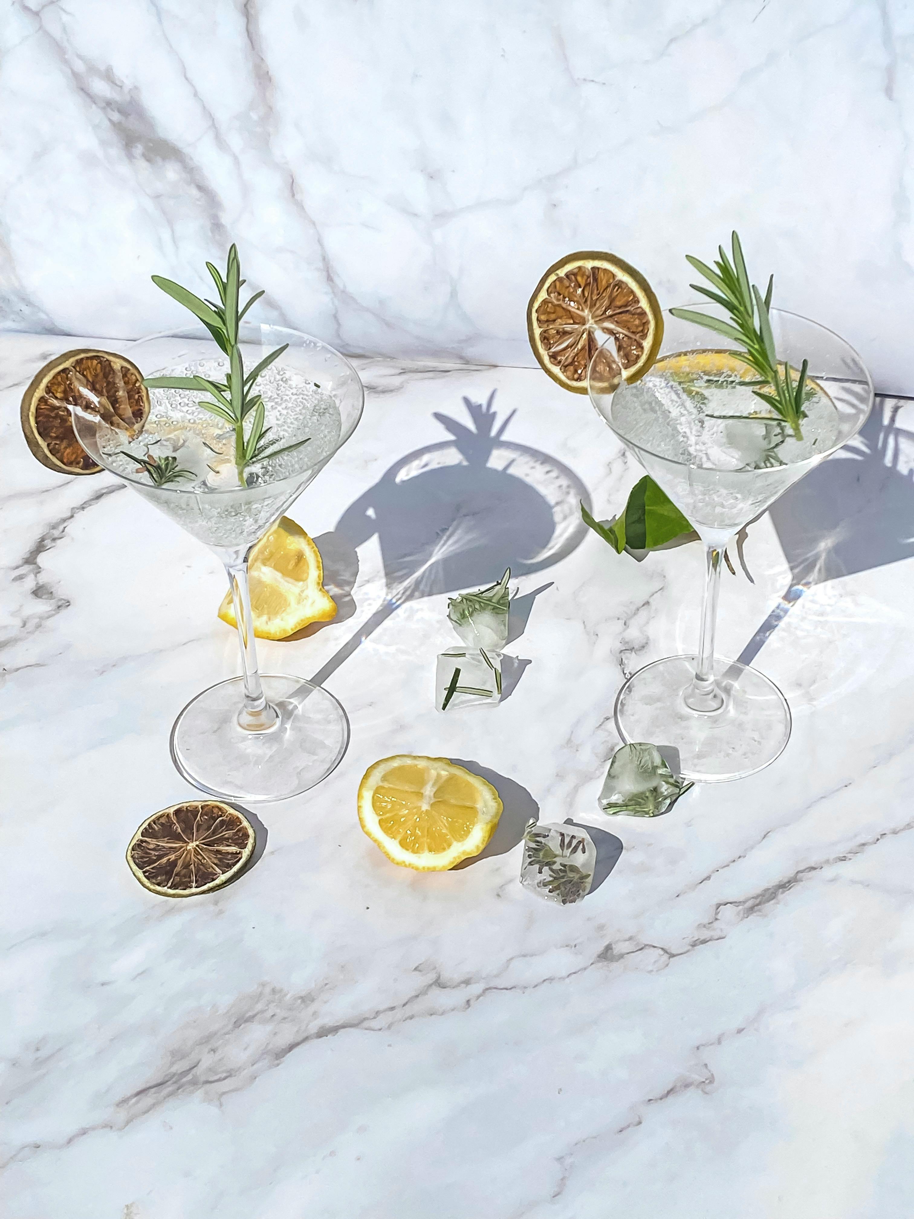 Cocktails in Martini Glasses Decorated with Dried Lemon · Free Stock Photo