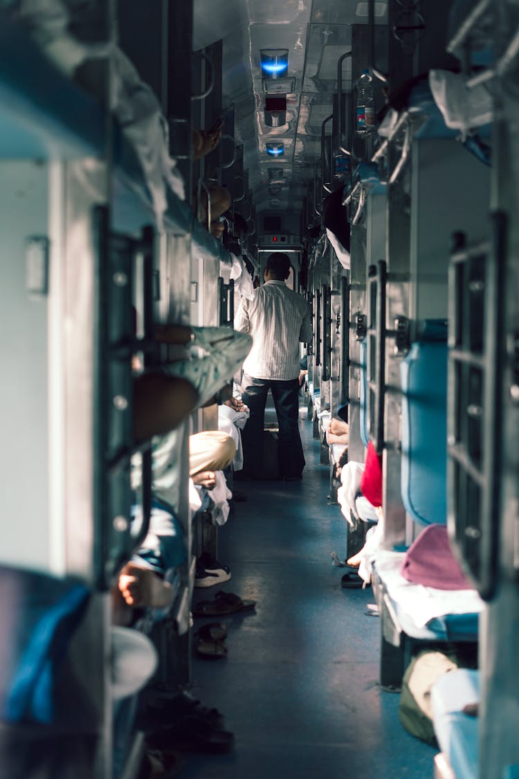 View Of A Couchette Train Interior In Perspective