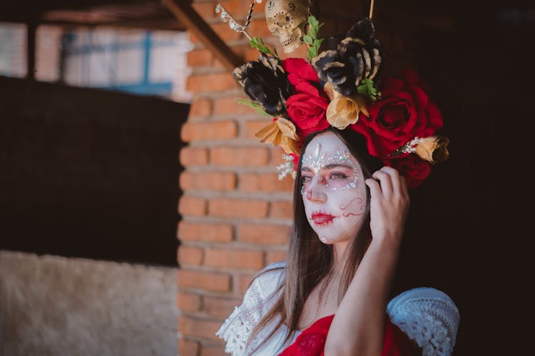 Woman With Painted Face And Wreath