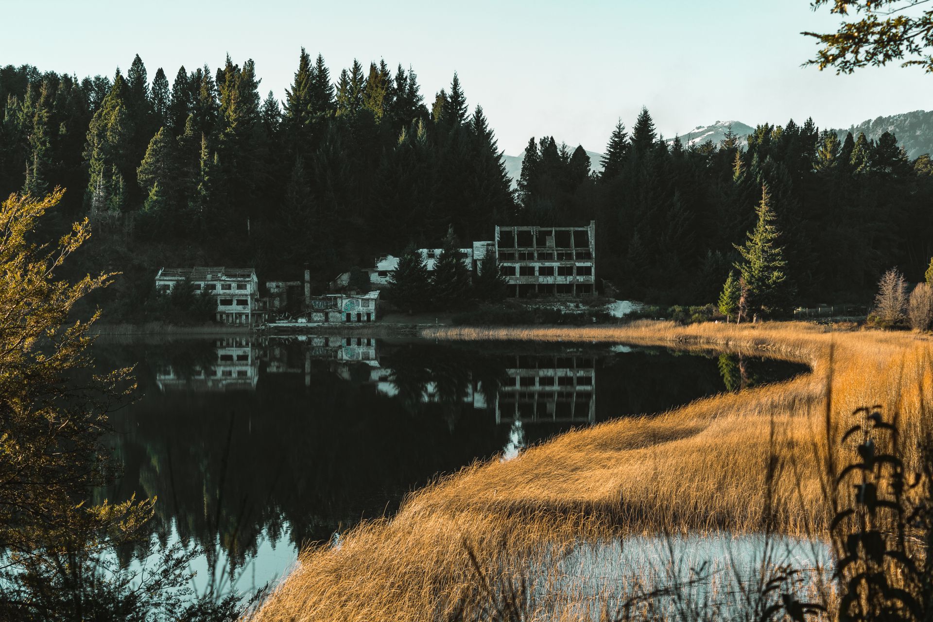 Abandoned Buildings near a Lake
