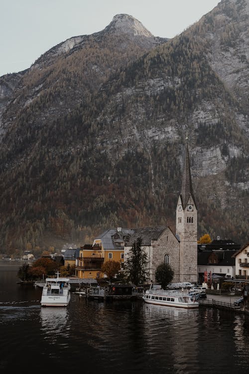 The Evangelical Church of Hallstatt in Hallstatt, Austria Near Mountain