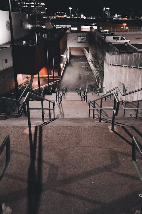 High Angle Shot of Stairway during Nighttime