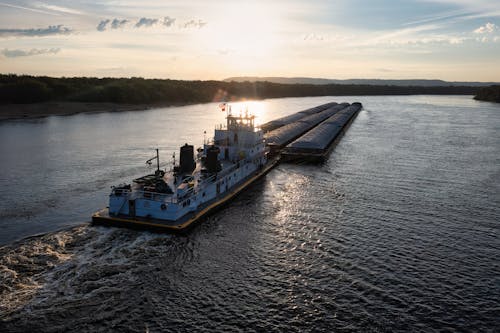 Aerial View of a Barge on a River 