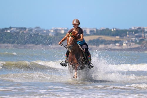 A Woman Riding a Galloping Horse on the Beach