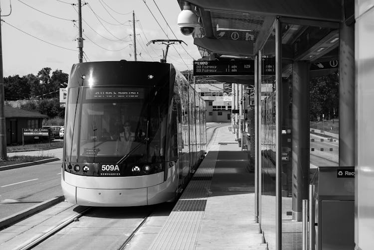 Tram Stopping On A Train Station