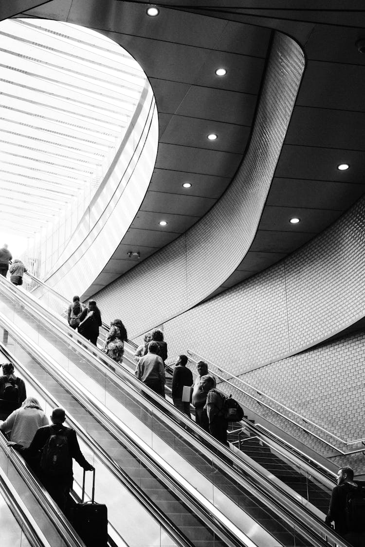 People Walking On An Escalators