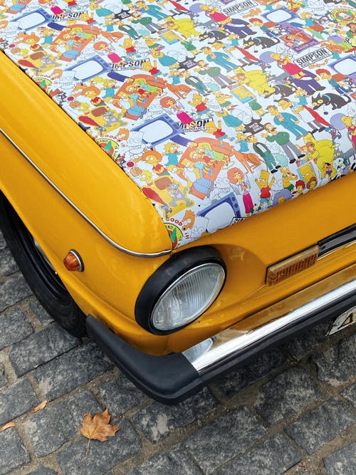 Cartoon Characters on Retro Car Hood