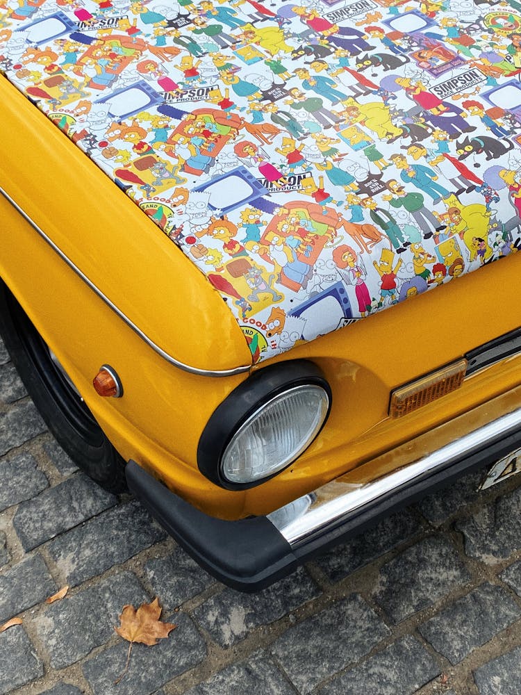 Cartoon Characters On Retro Car Hood