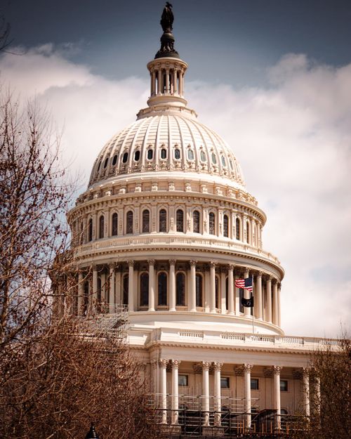 Free A vertical shot of the US Capitol Building dome in Washington DC, a historic landmark. Stock Photo