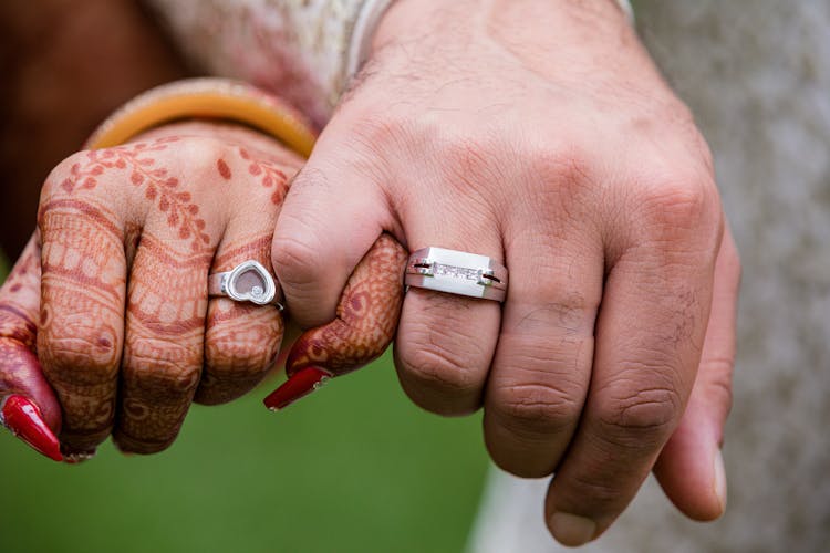 Woman And Man Hands Holding Together By Fingers