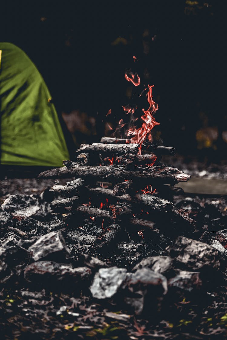 Stacked Of Firewood Burning