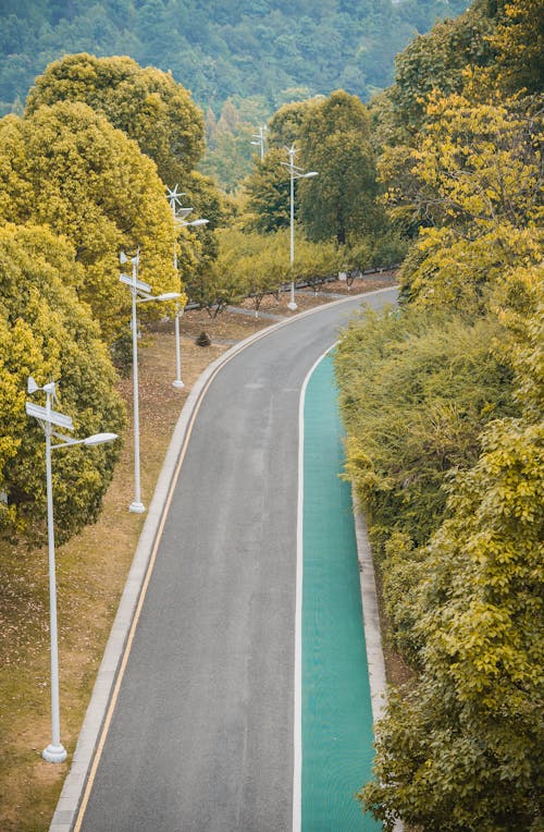 An Aerial Shot of a Road Curve