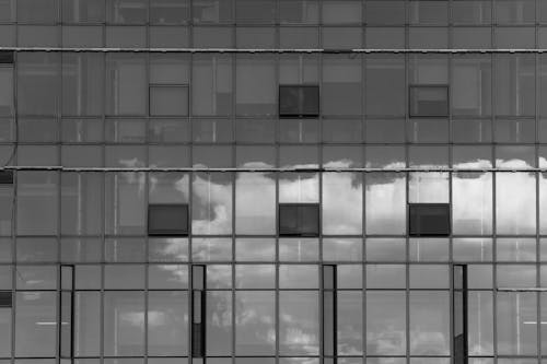 Free Grayscale Photo of Glass Windows Stock Photo