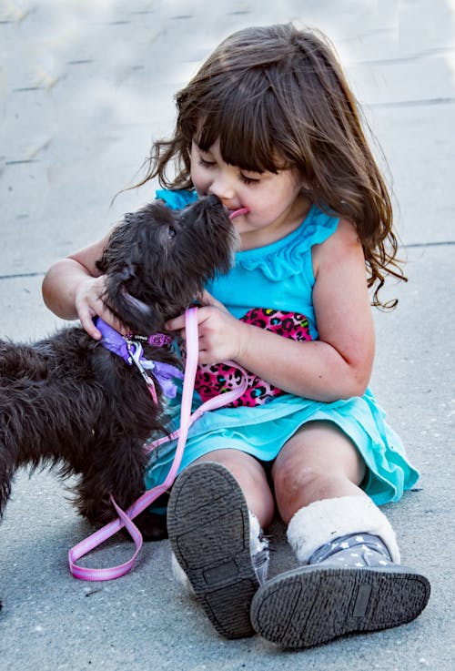 Free Black Dog Beside Little Girl Stock Photo