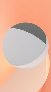 Modern abstract art featuring circular shapes on a vivid orange background.