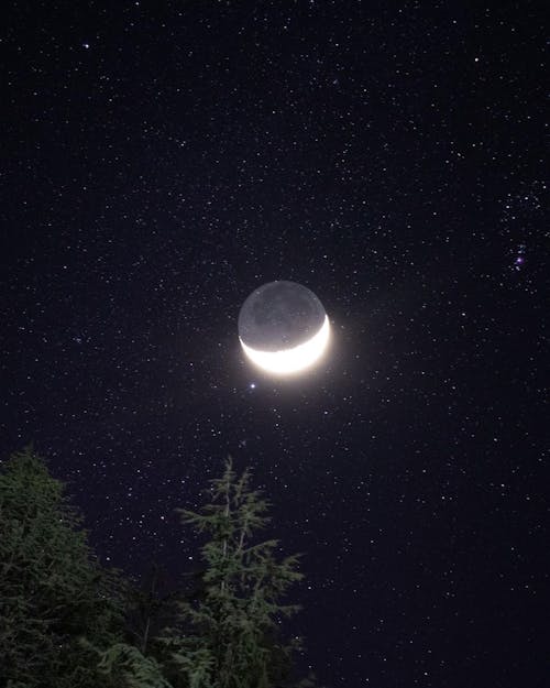 Moon and Stars on Night Sky