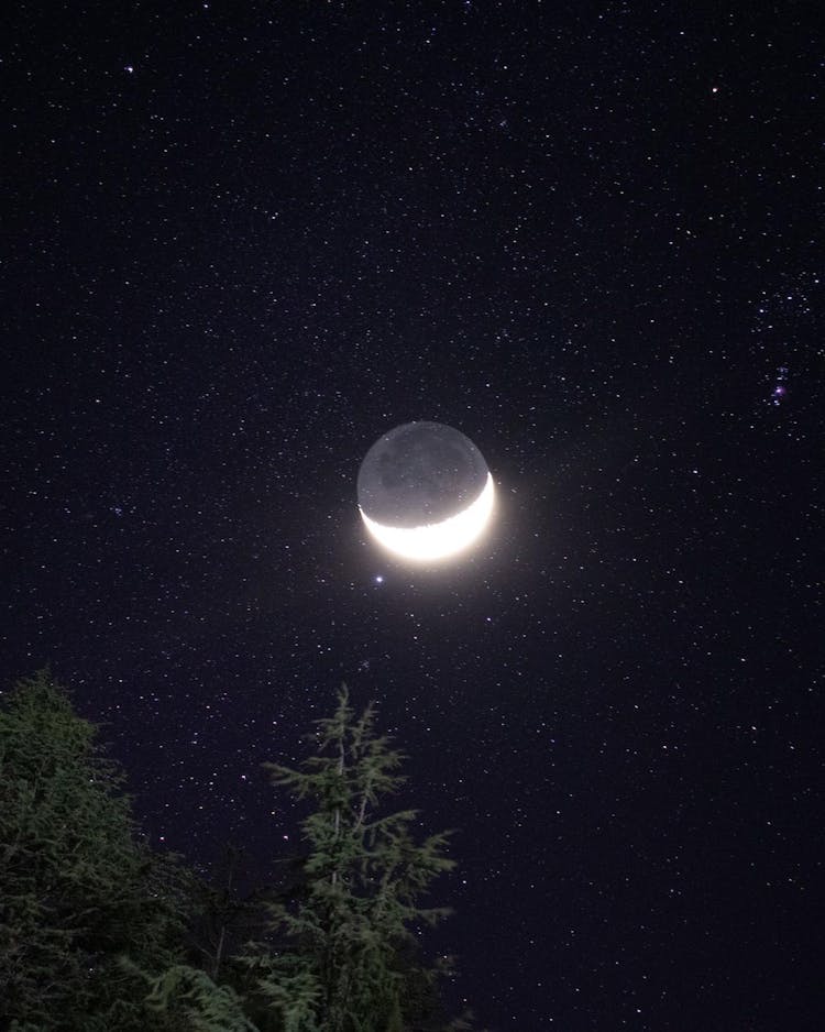 Moon And Stars On Night Sky