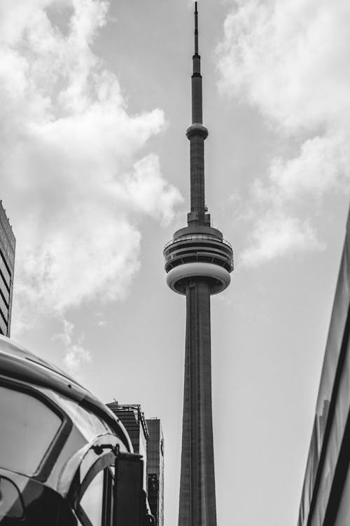 Základová fotografie zdarma na téma černobílý, CN tower, jednobarevný