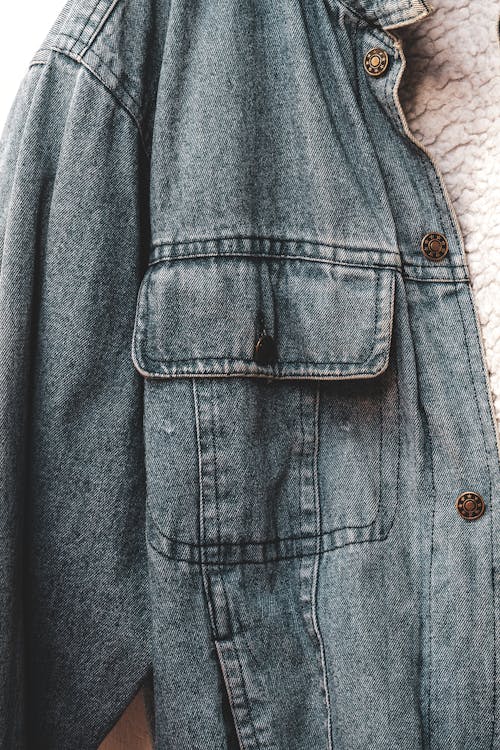 Close Up Shot of Blue Denim Jacket