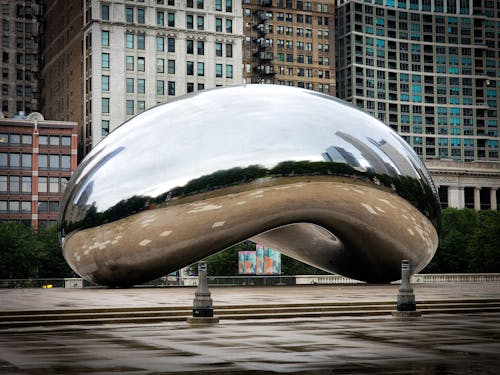 The Bean with Reflections of Trees and Buildings in Chicago, Illinois, United States