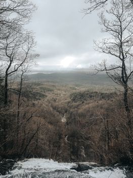 Breathtaking winter landscape view with overcast sky from Amicalola Falls, Georgia.