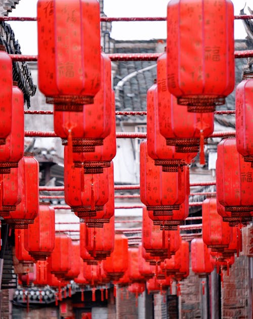 Red Lanterns Hanging on a Street