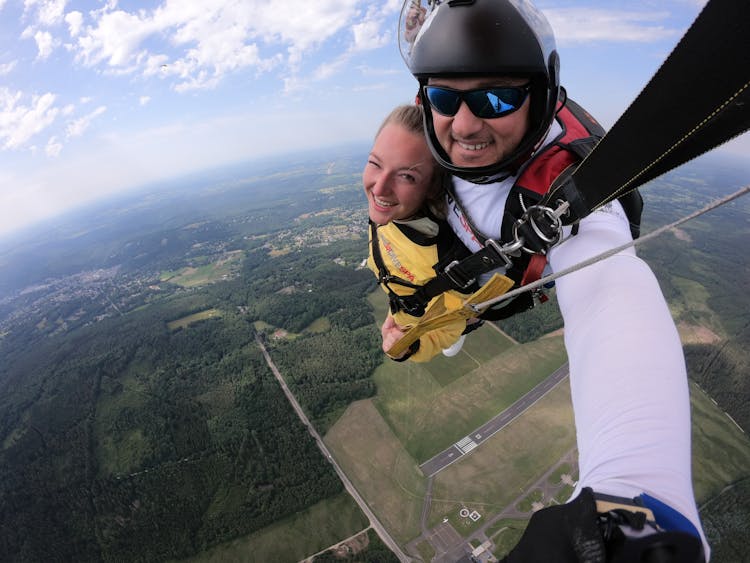 Man And Woman Parachute Jumping Selfie