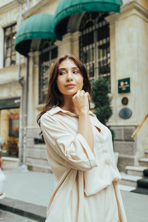 Beautiful Woman with Her Hand on Her Chin