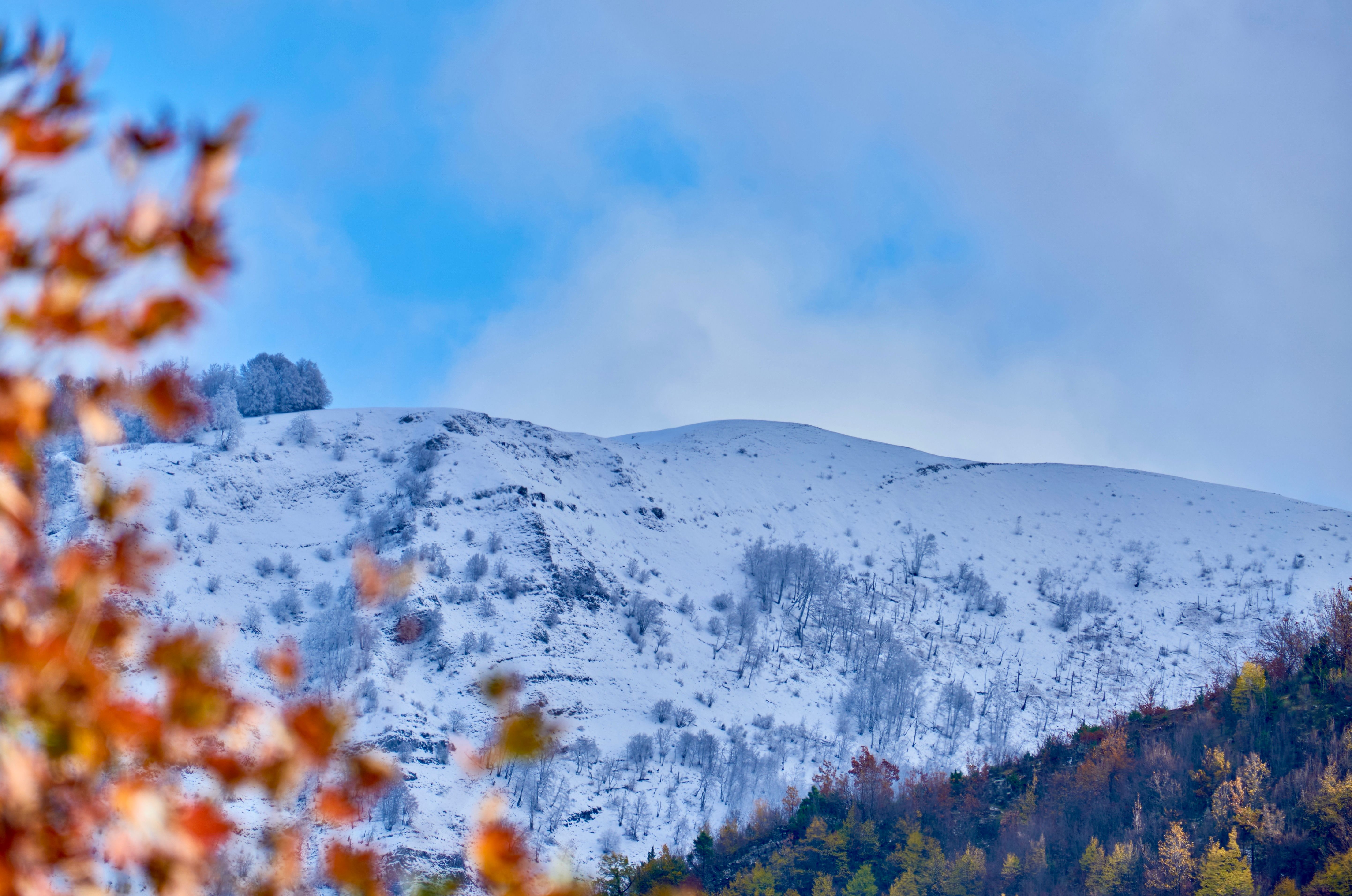 A Snow Covered Mountain Under the Blue Sky and White Clouds · Free ...