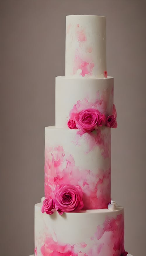 Modern Pink Watercolor Wedding Cake