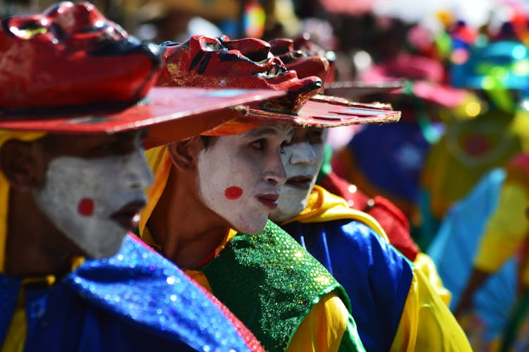 Street Actors With Painted Faces 