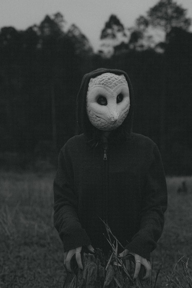 Person In A Mask Standing On A Grass Field