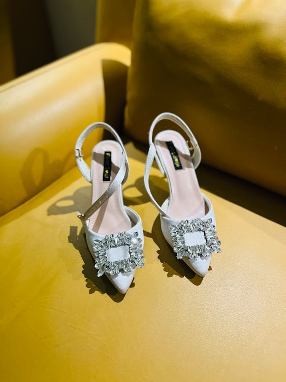 White High Heels with Rhinestones · Free Stock Photo