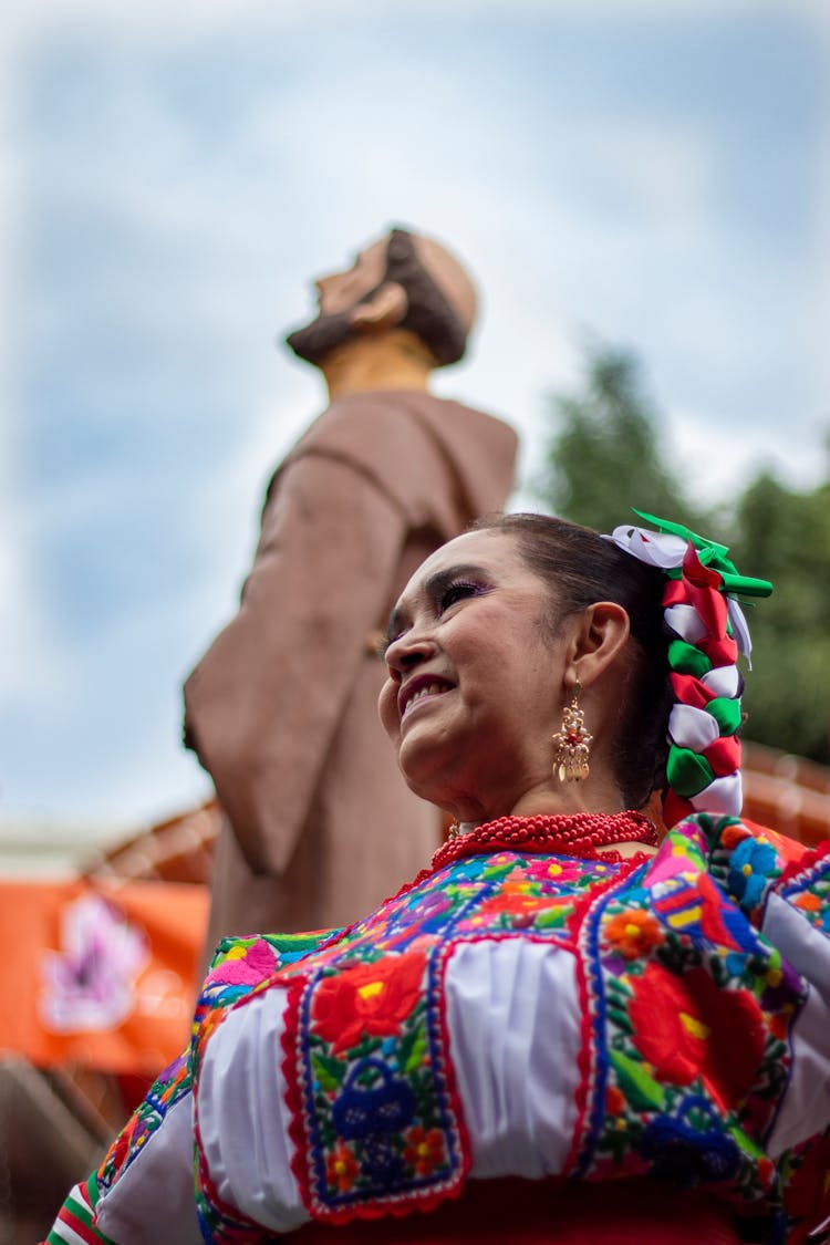 Senior Woman Smiling In Traditional Mexican Clothes