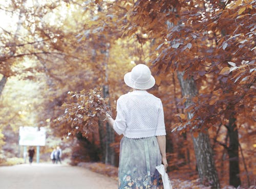 Back View of a Woman Holding Dry Leaves