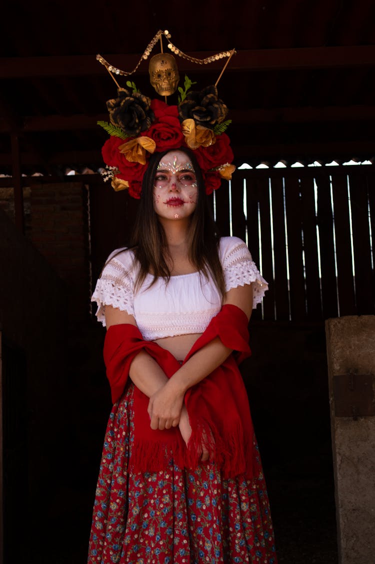 A Woman Wearing Costume During The Day Of The Dead