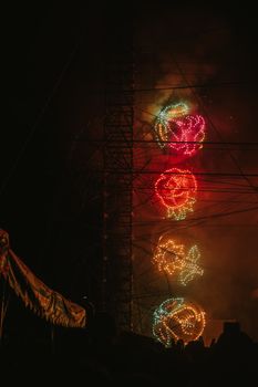 Vibrant illuminated designs on display at a night festival in Tampico, Mexico.