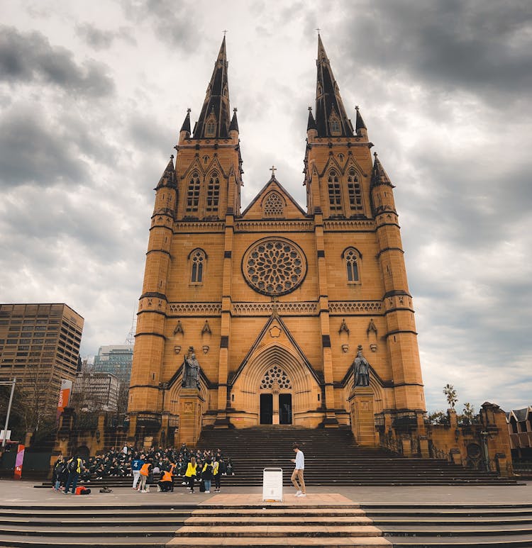 People In Front Of The St. Mary's Cathedral In Sydney Australia