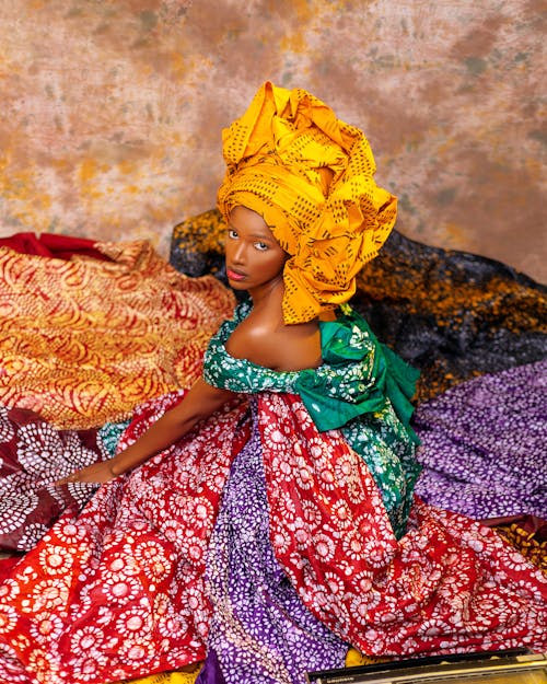 Woman Wearing Traditional Colorful Dress and Turban 