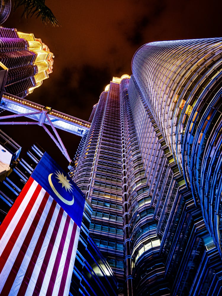 Low-Angle Shot Of Petronas Twin Towers At Night