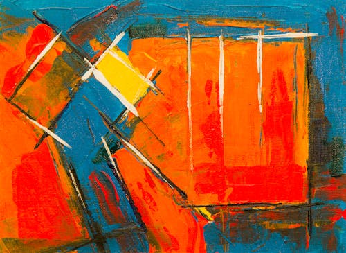 Peinture Abstraite Orange, Jaune Et Bleue