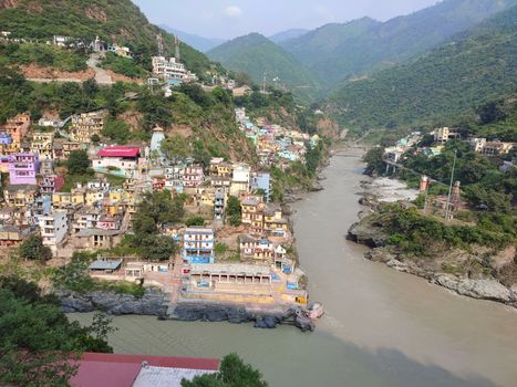 Aerial View of a Town in Devprayag, Uttarakhand, India