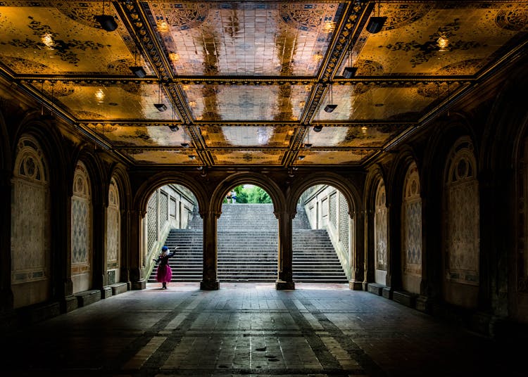 Decorated, Golden Ceiling In Tunnel