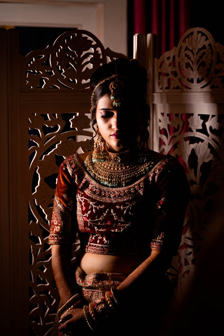 Woman In Traditional Indian Clothing And Jewellery