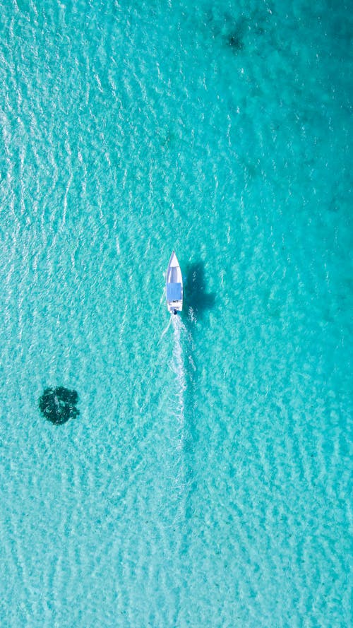 Aerial View of a Boat on Sea
