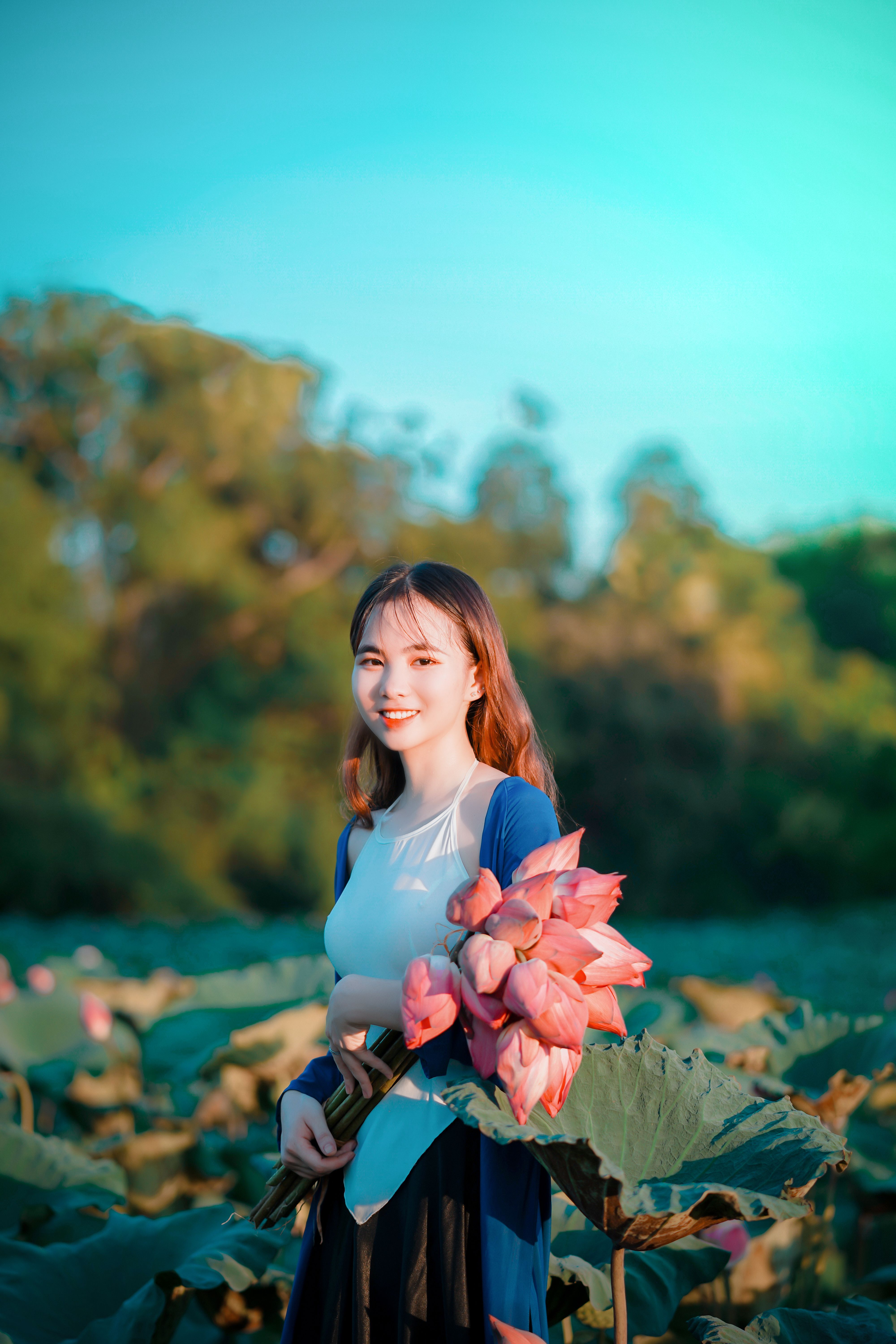 A Woman Holding a Bouquet of Pink Flowers · Free Stock Photo