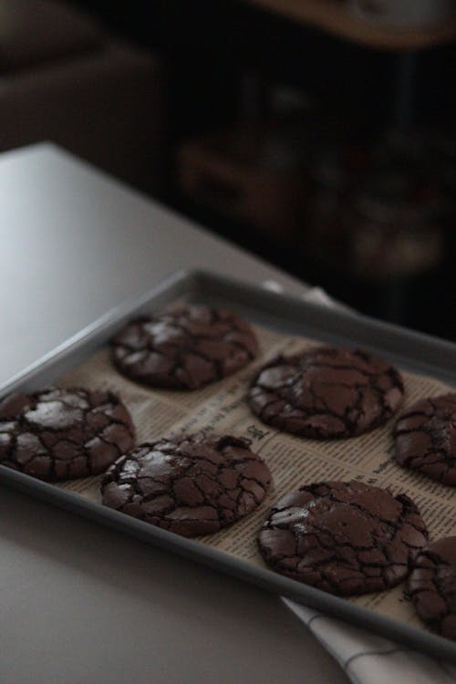 Chocolate Cookies in Metal Tray