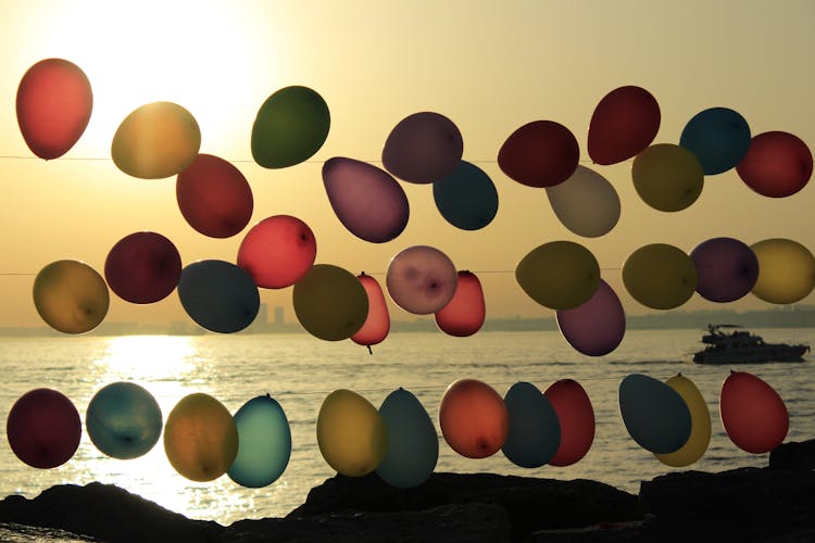 Colorful Balloons On The Strings 