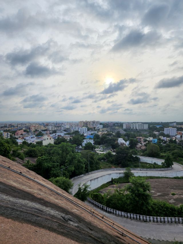 Secunderabad from the air, a winding road at sunset